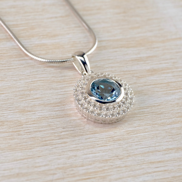 Blue Topaz, Cubic Zirconia and Sterling Silver Pendant.