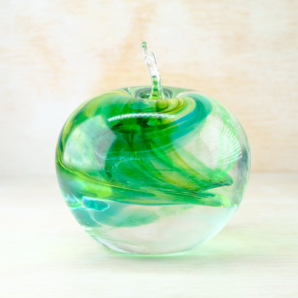 Striped Green Handmade Glass Apple.