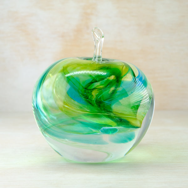 Striped Green Handmade Glass Apple.