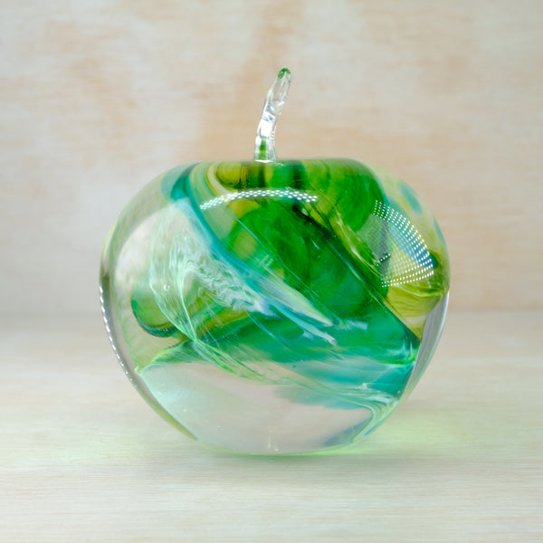 Striped Green Handmade Glass Apple.