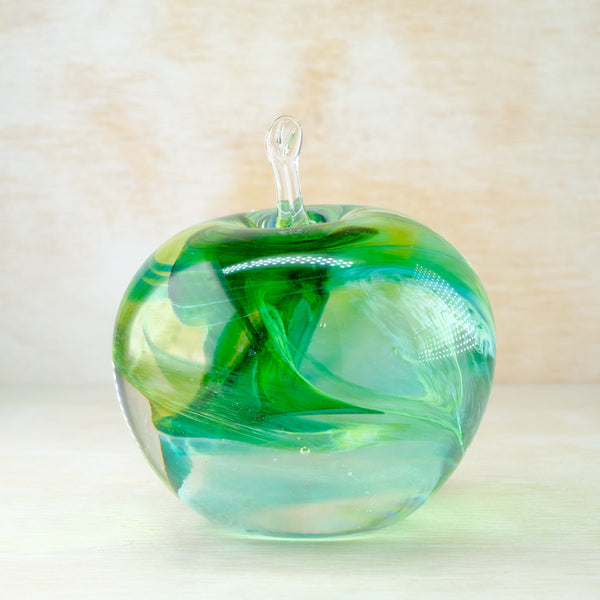 Striped Green Handmade Glass Apple.