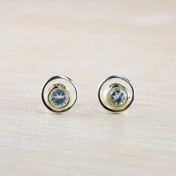 Silver, Blue Topaz and Gold Plate Stud Earrings by JB Designs.