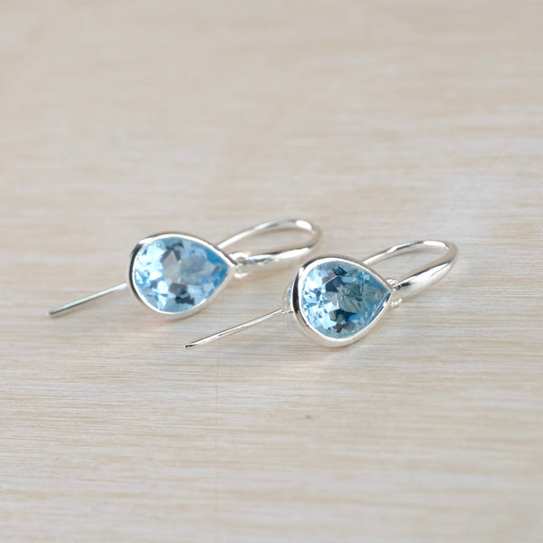 Tear Drop Blue Topaz and Silver Earrings by JB Designs.
