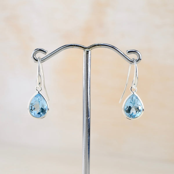Tear Drop Blue Topaz and Silver Earrings by JB Designs.