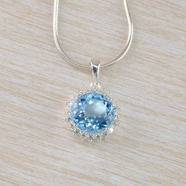 Blue Topaz, Cubic Zirconia and Silver Pendant by JB Designs.