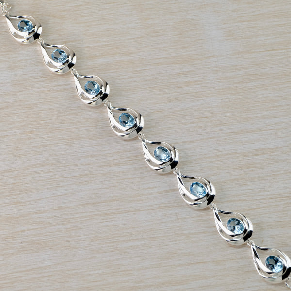 Statement Silver and Blue Topaz Stone Set Bracelet by JB Designs