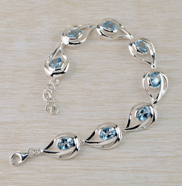 Statement Silver and Blue Topaz Stone Set Bracelet by JB Designs