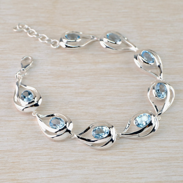 Statement Silver and Blue Topaz Stone Set Bracelet by JB Designs