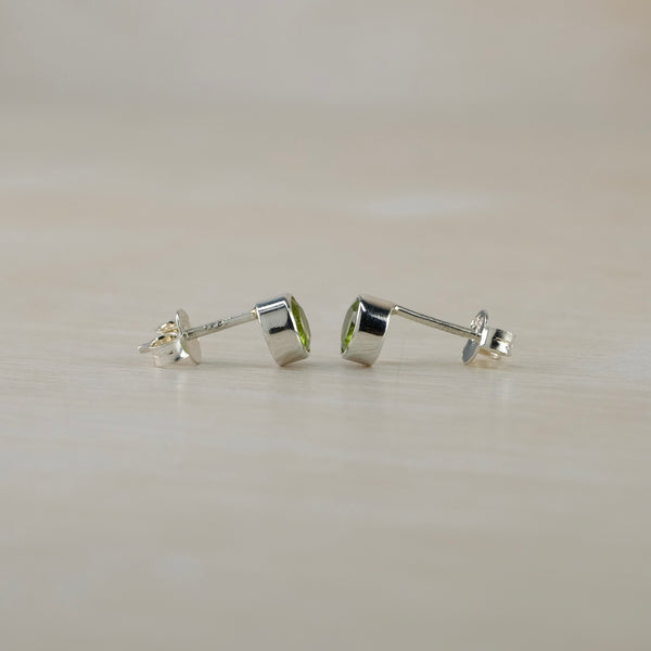 Simple Silver and Round Peridot Stud Earrings.