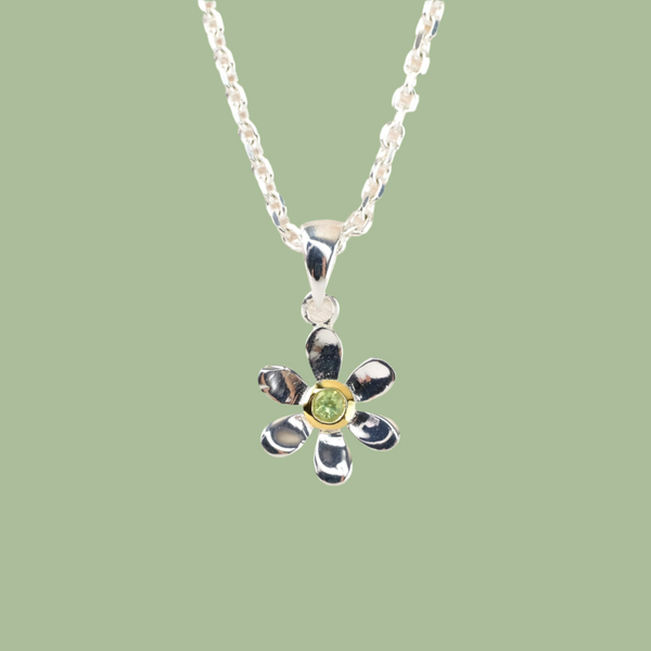 Peridot and Gold Plated Silver Flower Pendant.