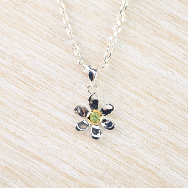 Peridot and Gold Plated Silver Flower Pendant.