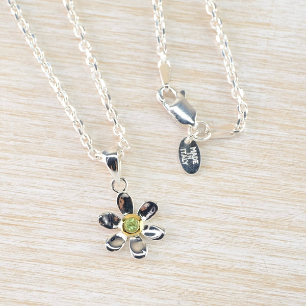 Peridot and Gold Plated Silver Flower Pendant.