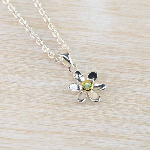 Peridot and Gold Plated Silver Flower Pendant.