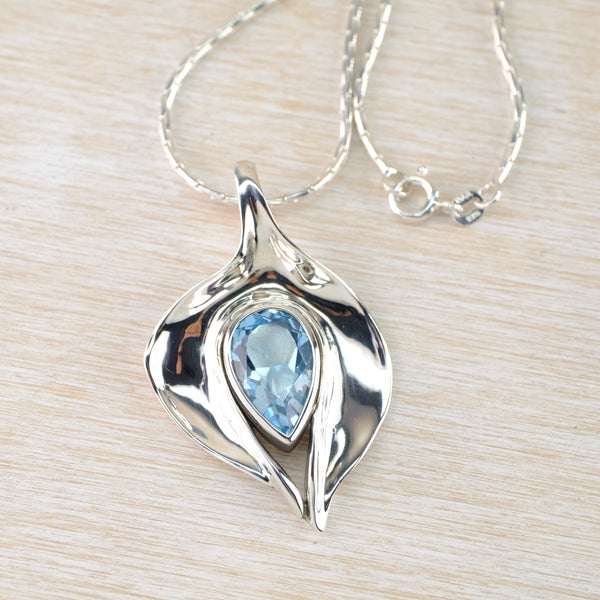 Contemporary Organic Blue Topaz and Silver Pendant by JB Designs
