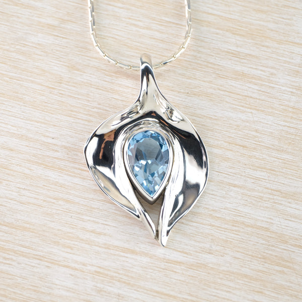 Contemporary Organic Blue Topaz and Silver Pendant by JB Designs