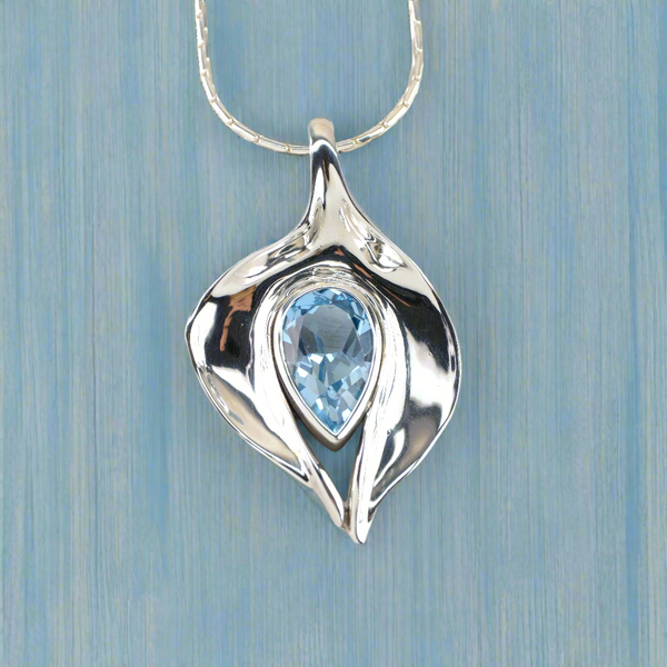 Contemporary Organic Blue Topaz and Silver Pendant by JB Designs