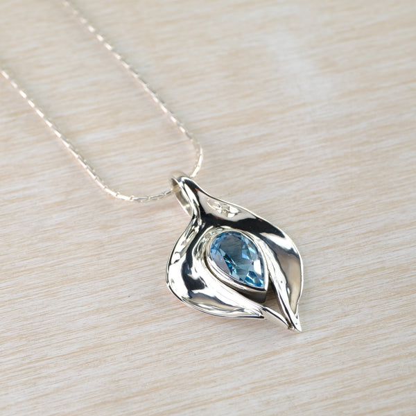 Contemporary Organic Blue Topaz and Silver Pendant by JB Designs