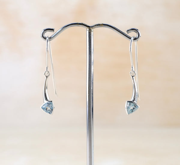 Triangular Blue Topaz and Sterling Silver Drop Earrings