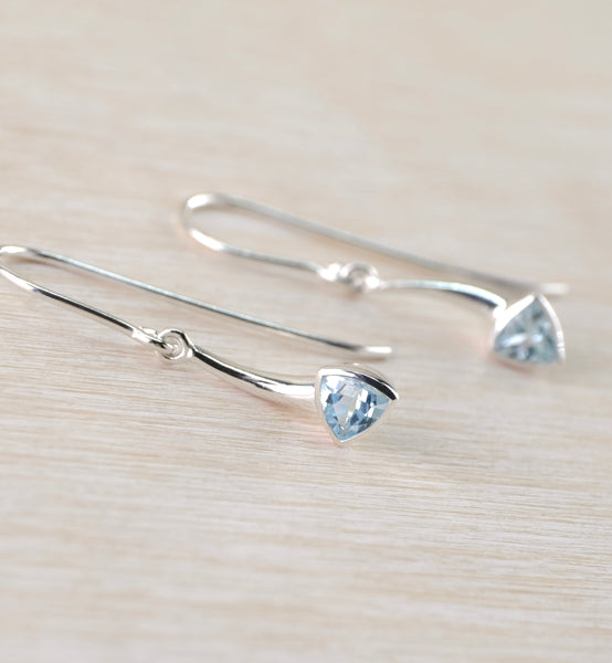 Triangular Blue Topaz and Sterling Silver Drop Earrings