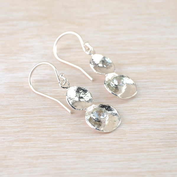 Silver and Blue Topaz Disc Drop Earrings by Jb Designs.