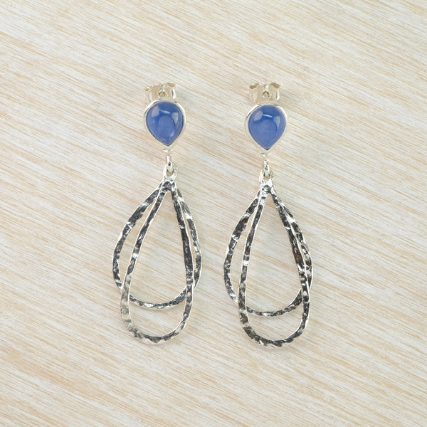 Long Silver and Kyanite Drop Earrings.