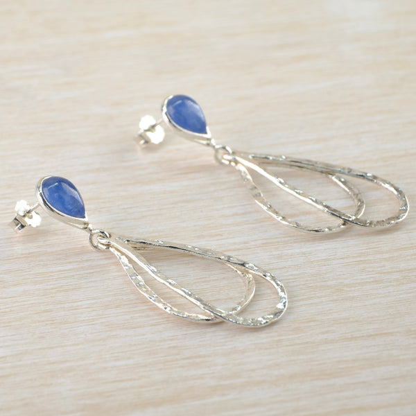 Long Silver and Kyanite Drop Earrings.