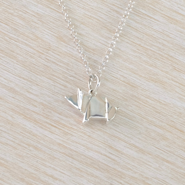 Silver Origami Pig Pendant.