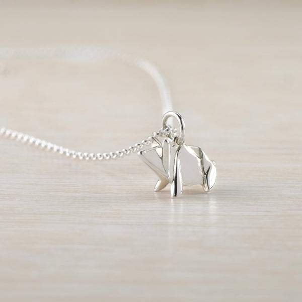 Silver Origami Pig Pendant.
