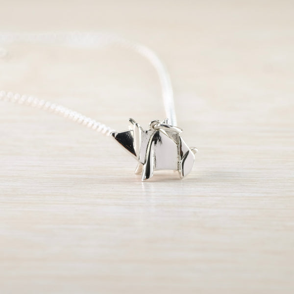 Silver Origami Pig Pendant.