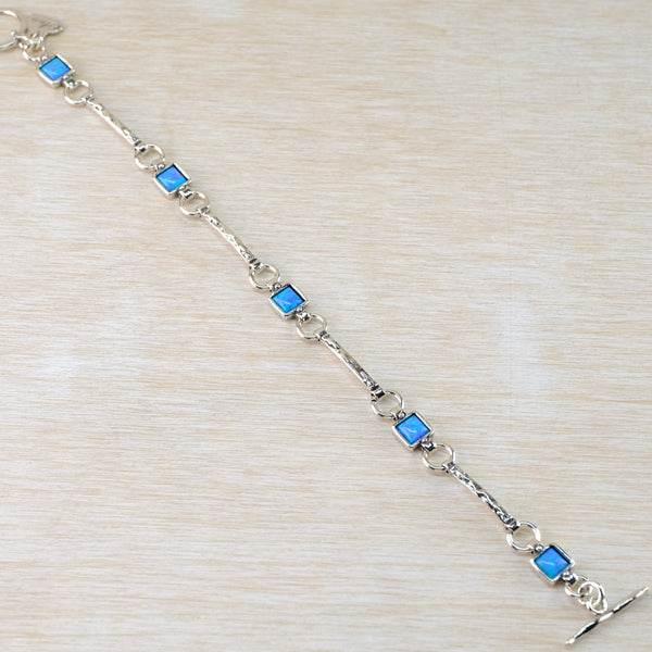 Silver and Square Opal Linked Bracelet.