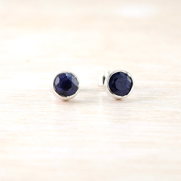 Sapphire Quartz and Silver Stud Earrings.