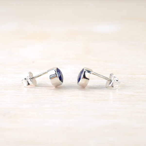 Sapphire Quartz and Silver Stud Earrings.