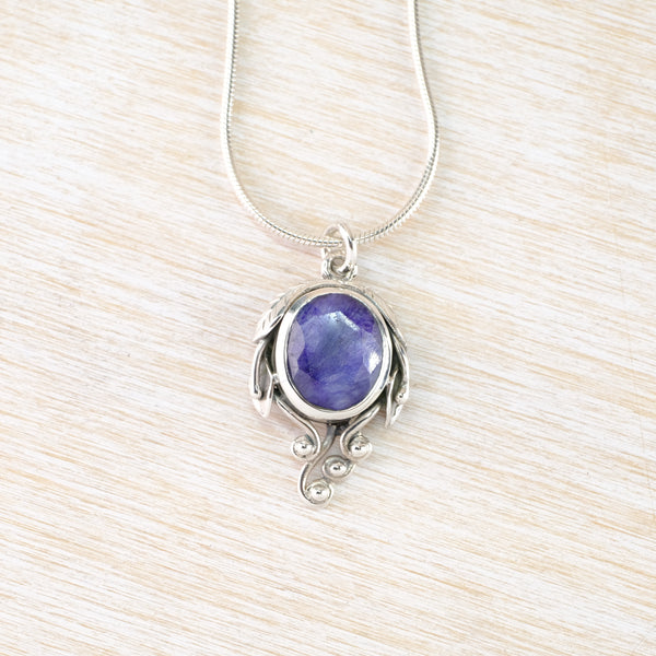 Art Nouveau Style Sapphire Quartz and Silver Pendant.