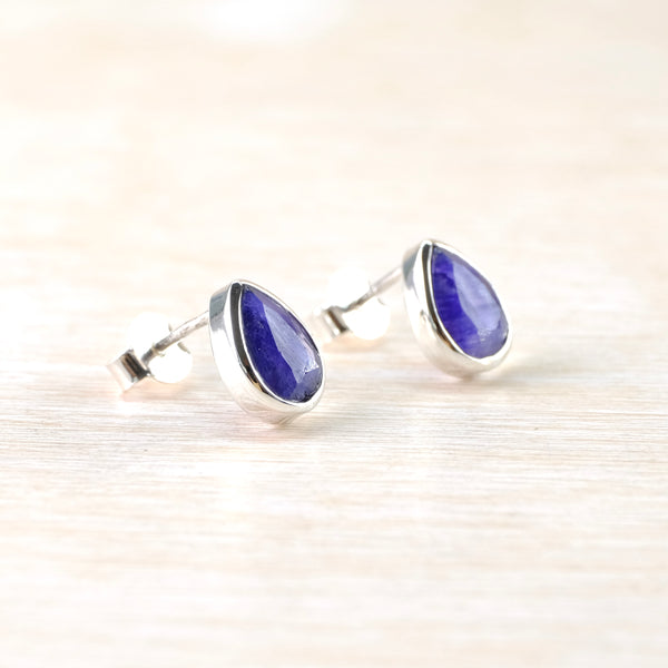 Sapphire Quartz and Silver Stud Earrings.