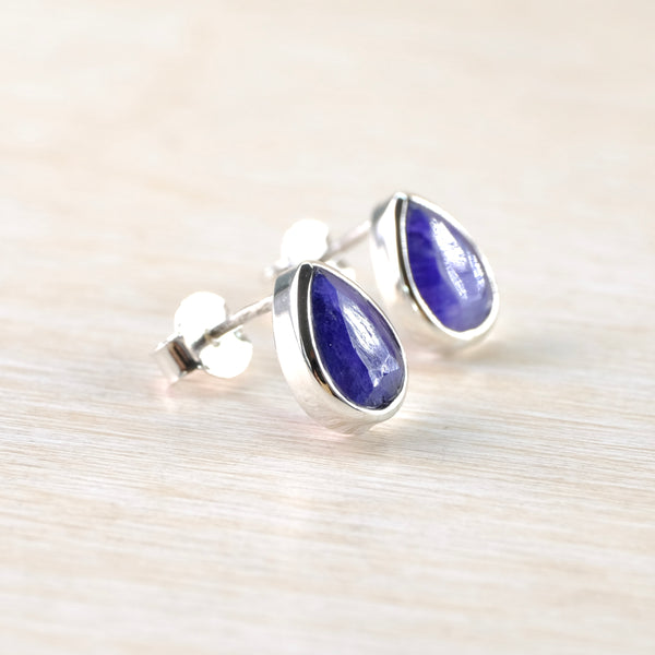 Sapphire Quartz and Silver Stud Earrings.