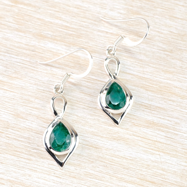 Sterling Silver and Tear Drop Emerald Quartz Earrings.