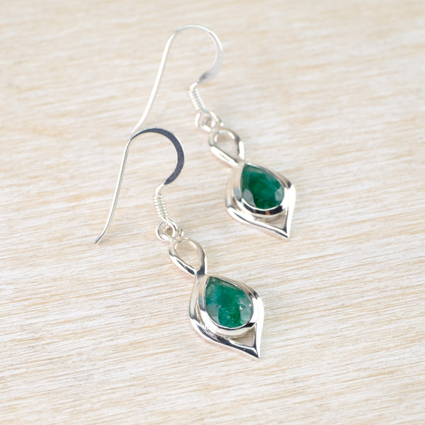 Sterling Silver and Tear Drop Emerald Quartz Earrings.