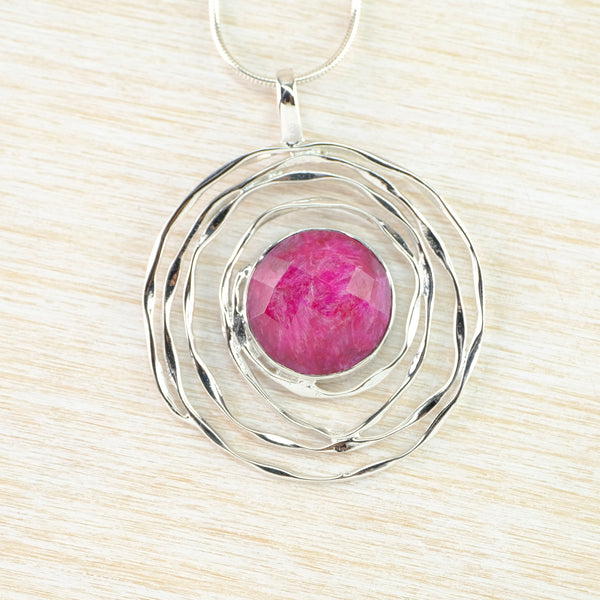 Silver Multi Swirl and Ruby Quartz Pendant.