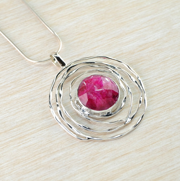 Silver Multi Swirl and Ruby Quartz Pendant.