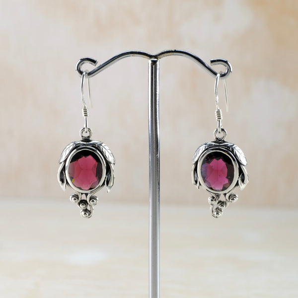Silver and Faceted Garnet Drop Earrings.