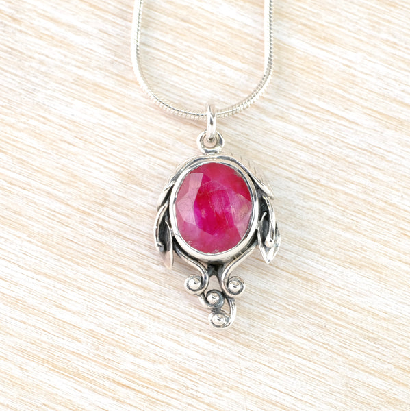 Art Nouveau Style Ruby Quartz and Silver Pendant.