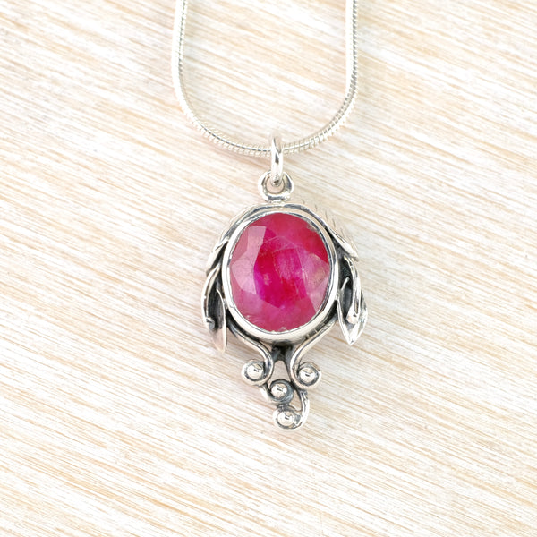 Art Nouveau Style Ruby Quartz and Silver Pendant.