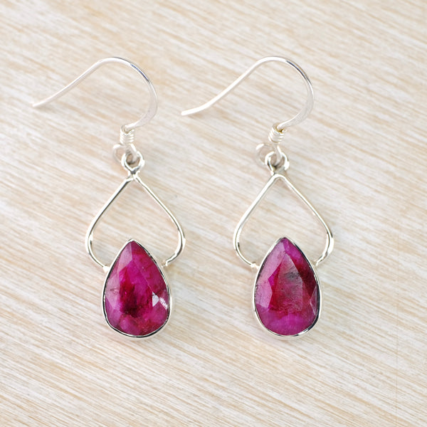 Sterling Silver and Ruby Quartz Drops Earrings.