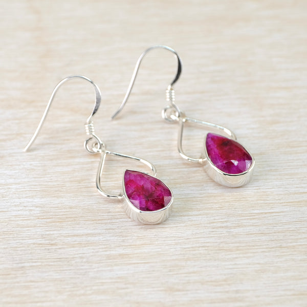 Sterling Silver and Ruby Quartz Drops Earrings.