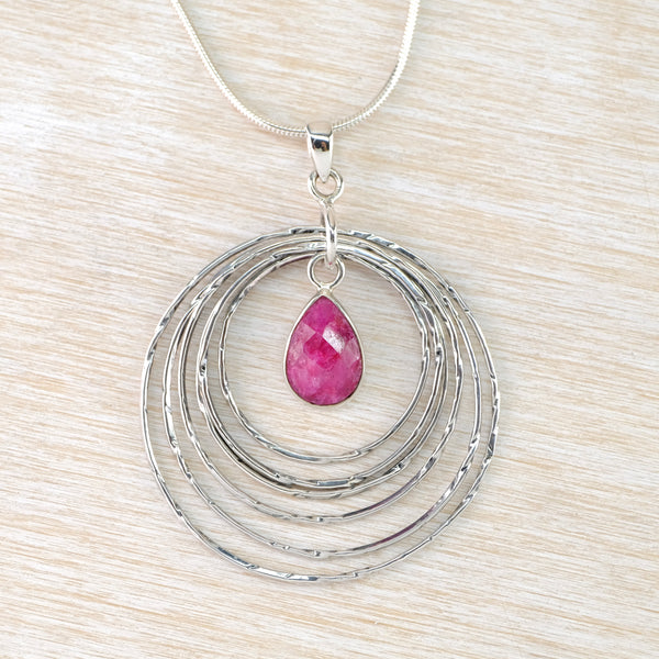 Silver Rings and Ruby Quartz Pendant