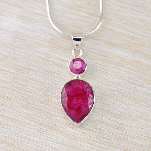 Inverted Teardrop and Round Ruby Quartz Pendant.
