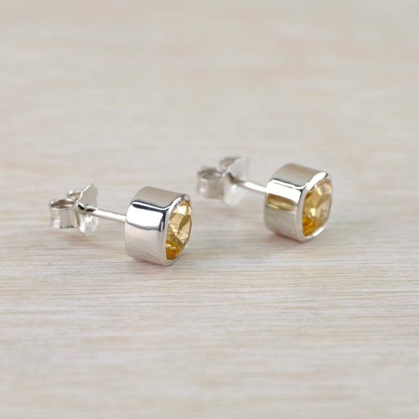 Silver and Citrine Square Stud Earrings.
