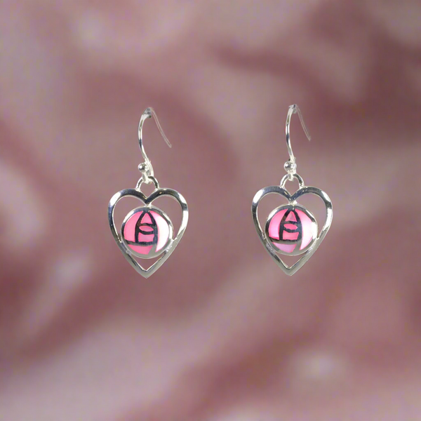 Pink Shell and Silver 'Mackintosh' Heart Earrings.