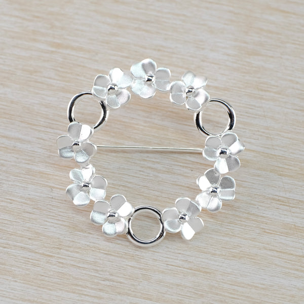 Satin Silver Flower Brooch by JB Designs.