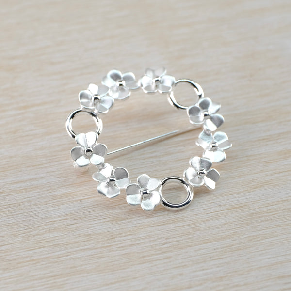 Satin Silver Flower Brooch by JB Designs.